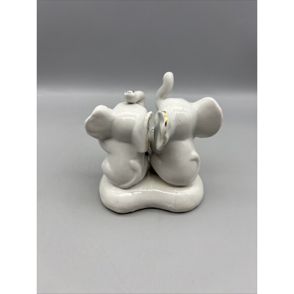 Vintage Ceramic Elephant White/Gold Glossy 4” Playing Instrument Rose Heart Base - Picture 3 of 8